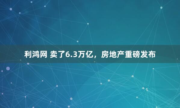 利鸿网 卖了6.3万亿，房地产重磅发布